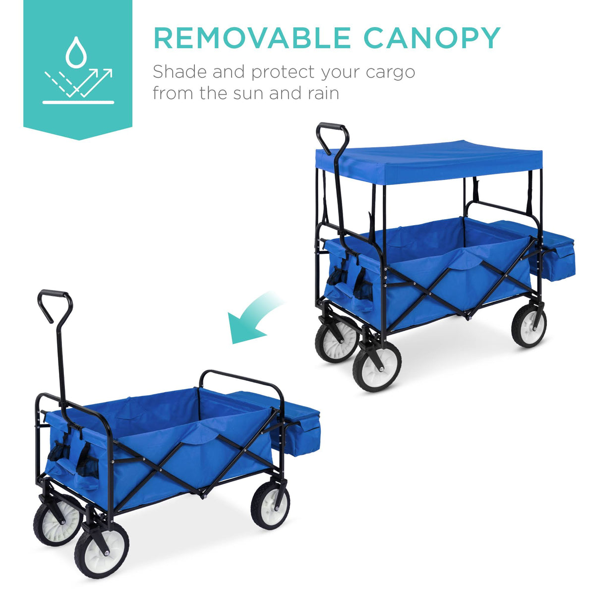 Blue Folding Utility Cargo Wagon Cart with Removable Canopy J123