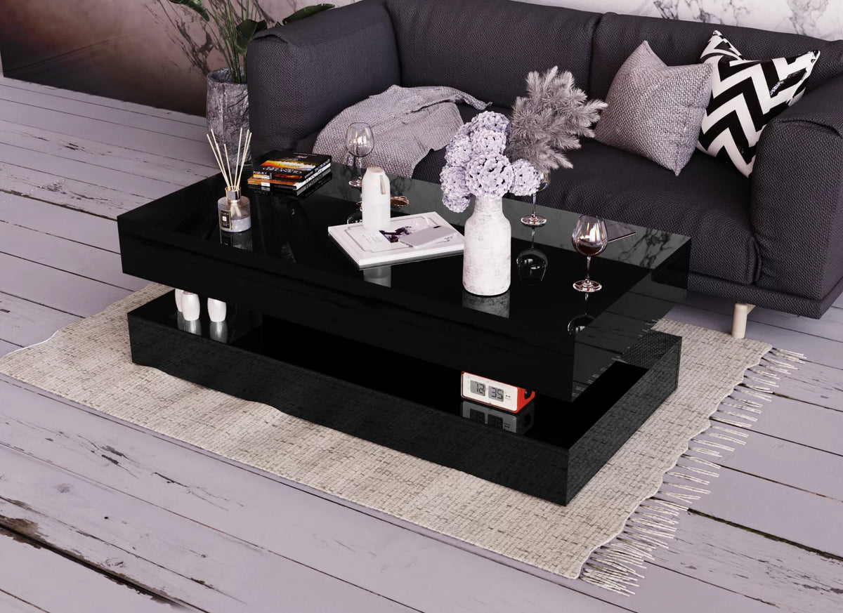 LED Coffee Table with 2 Storage Drawers, High Gloss Black I47037