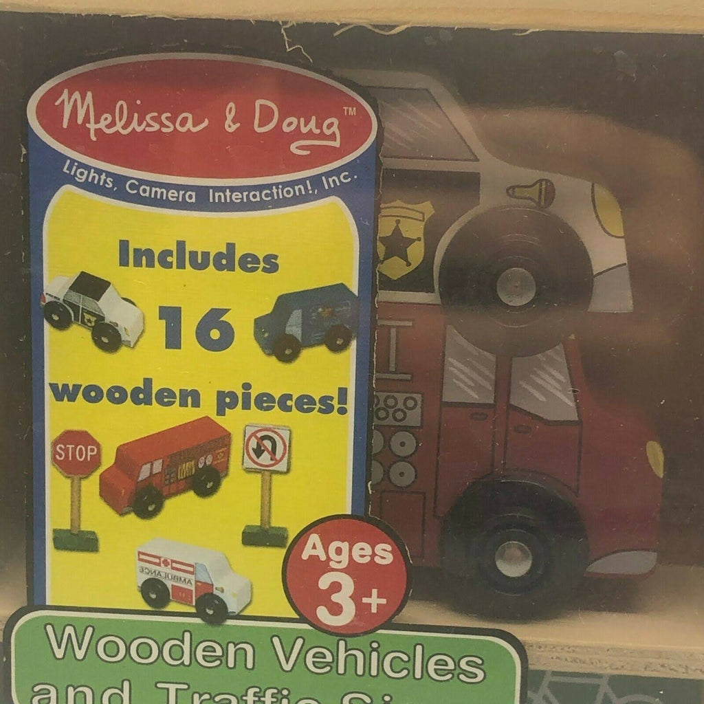 16 Pc Wooden Vehicles and Traffic Signs W404