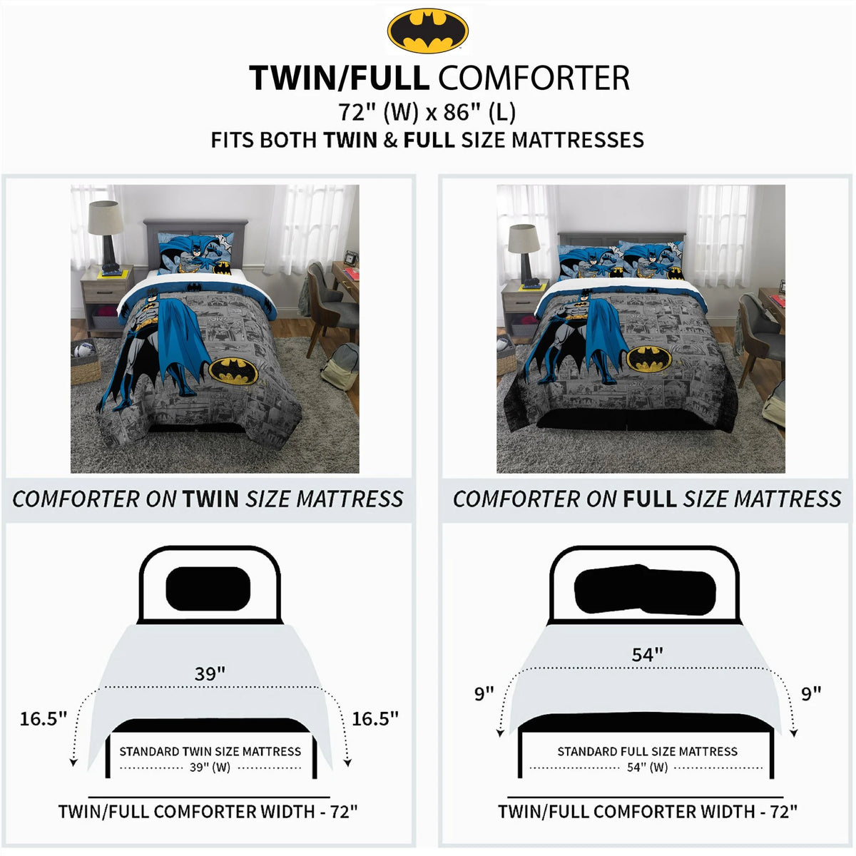 Kids Comforter and Pillowcase 2-Piece Set Twin/Full Reversible H1577