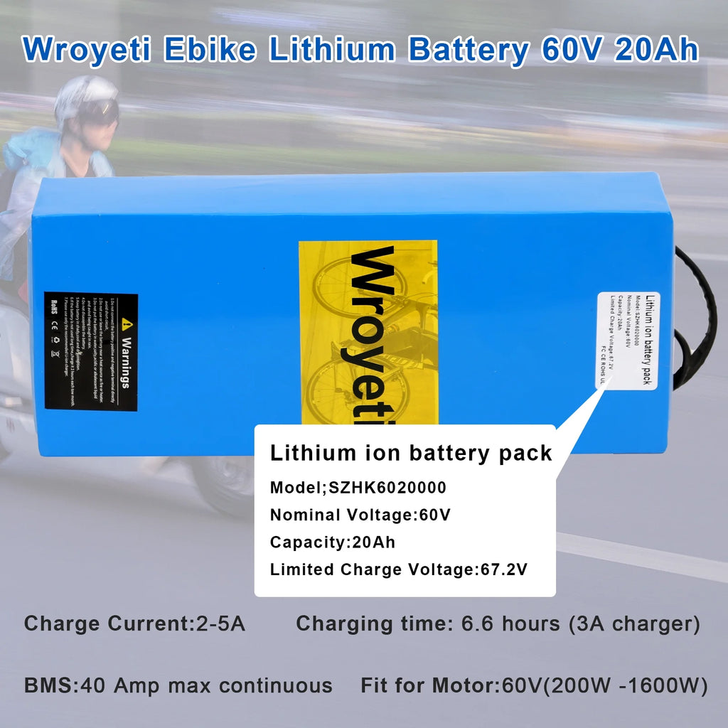 60V 20Ah Lithium Ion Electric Bike Battery with 3A Charger B17685