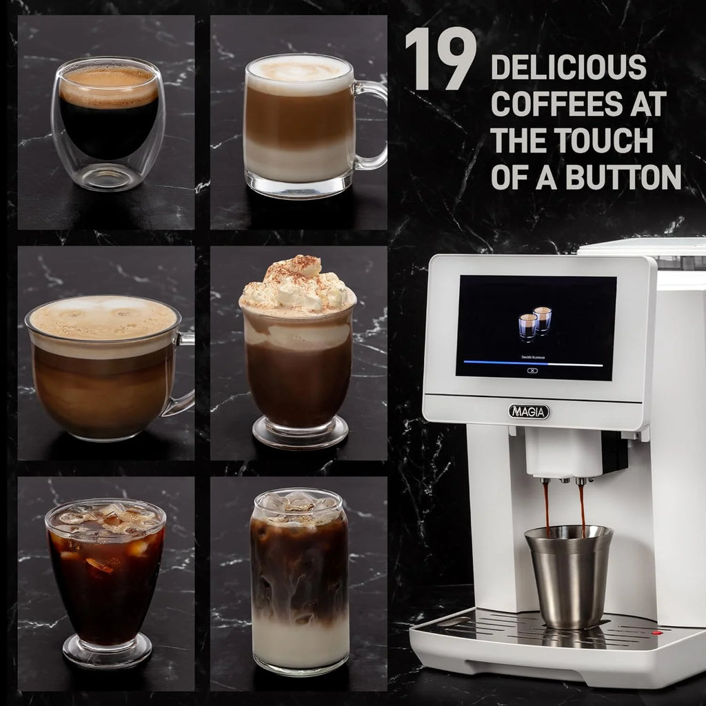 White Espresso Coffee Machine with Grinder and Milk Frother Y89840
