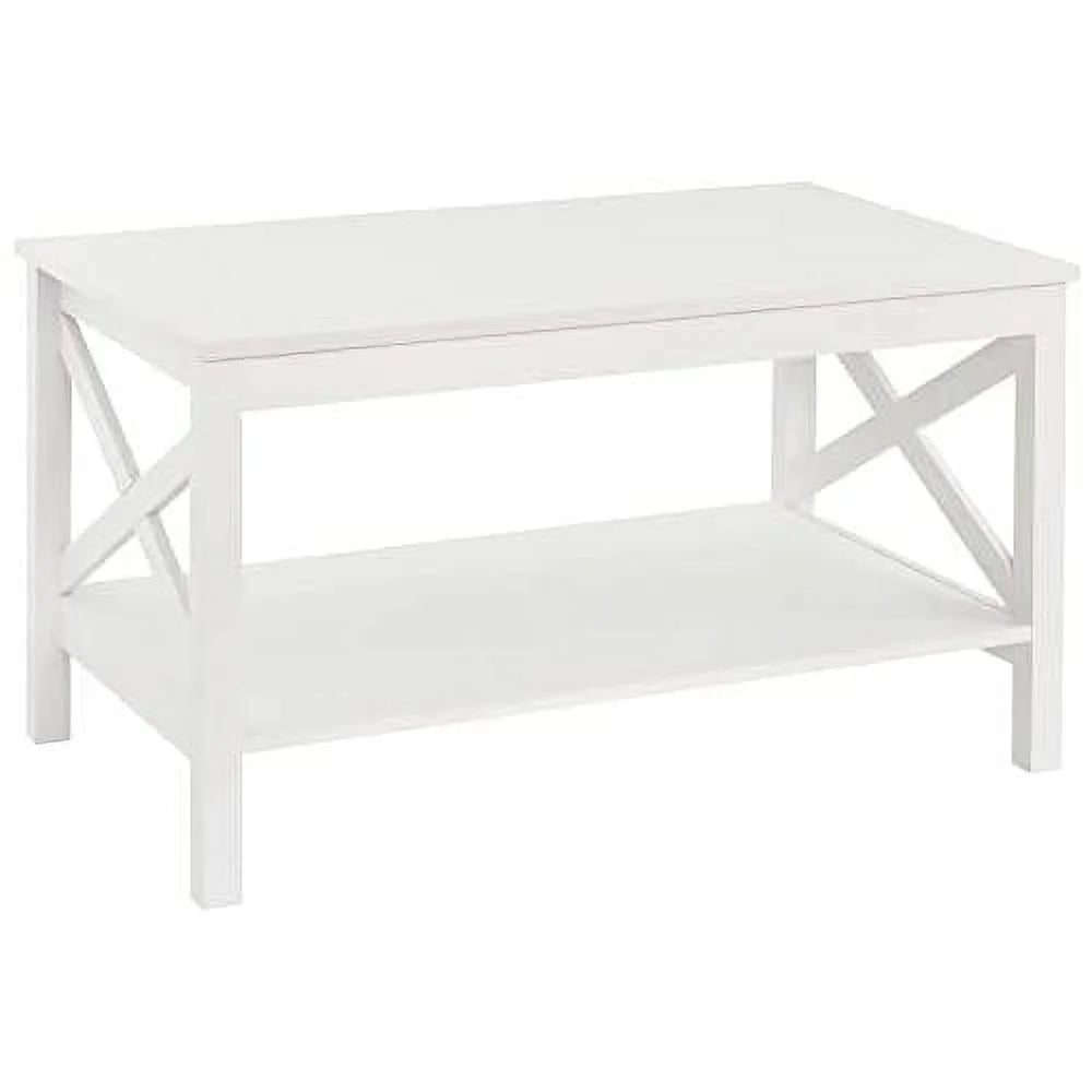White Wood Coffee Table with Shelf D29506