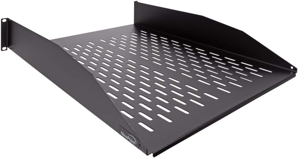 2U 19-Inch Vented Rack Mount Server Cabinet Shelf Black L33692