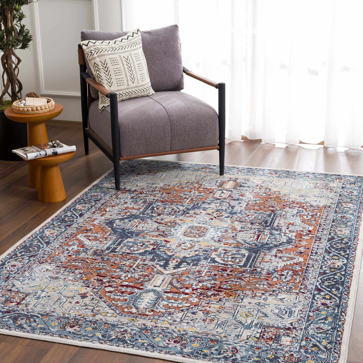 Blue Terra Cotta Cream Persian Area Rug X24492