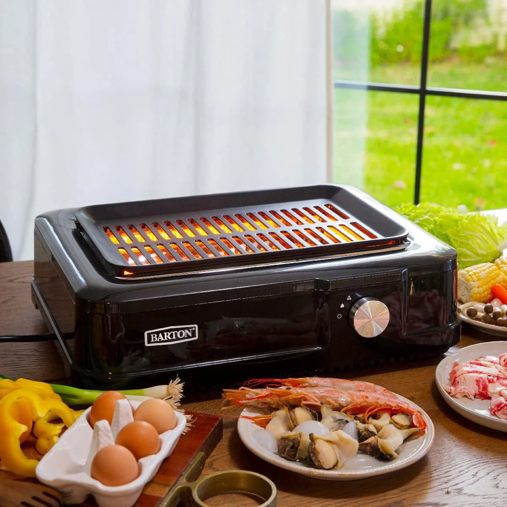 Electric Smokeless Indoor Infrared BBQ Grill with Non-Stick Grate and Drip Tray, Black P188800