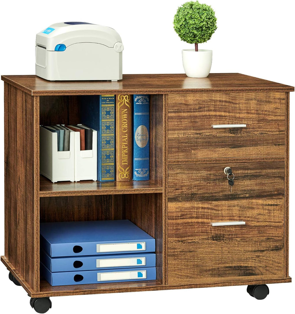 Walnut Wooden 2 Drawer Lateral File Cabinet with Lock D9096