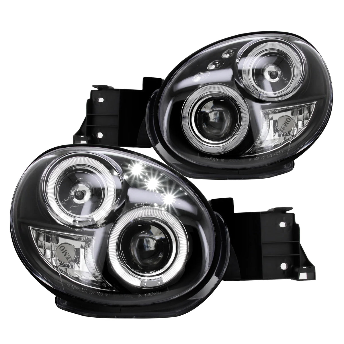 Black Halo LED Projector Headlights with Amber Side Markers Pair Y4786