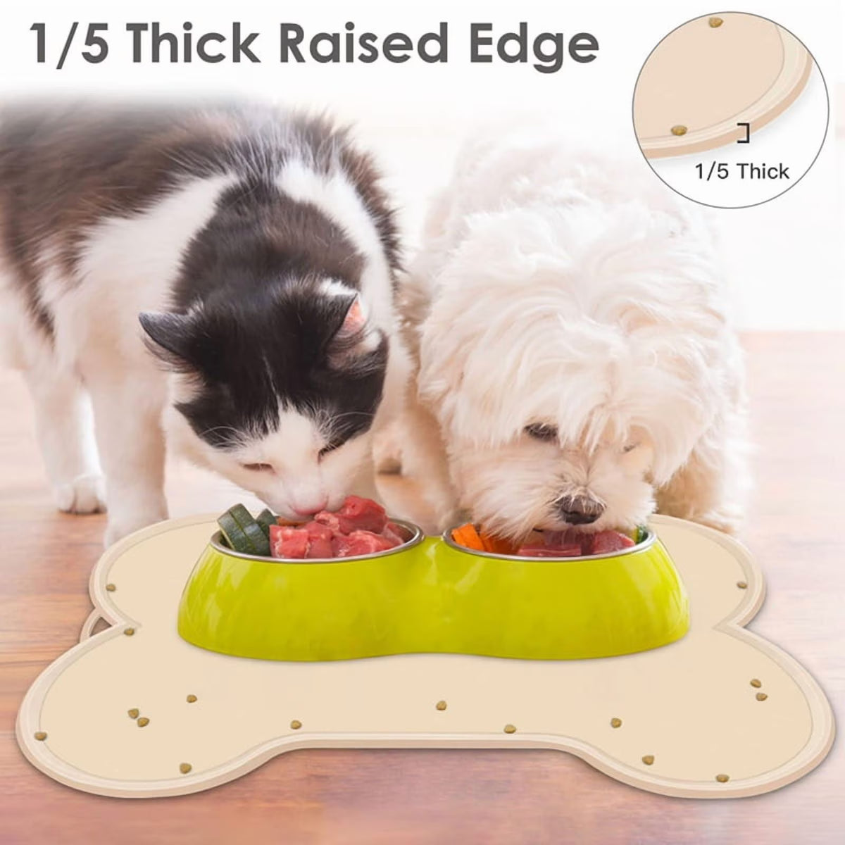 Beige Dog Cat Food Mat Large 22x16Inch X1346