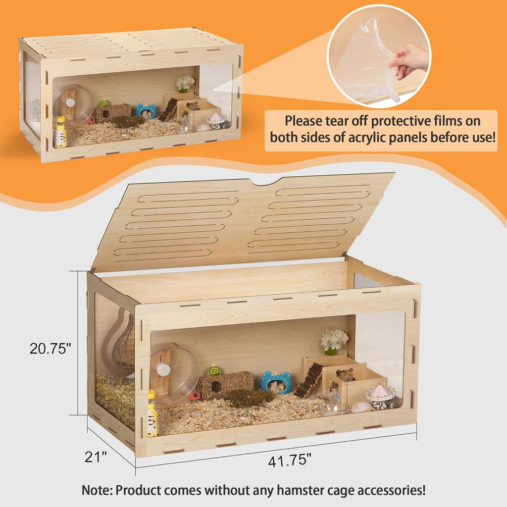 40" Large Wooden Hamster Cage with Acrylic Sheets L9925