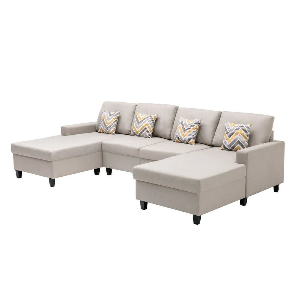 Beige Linen Fabric 4Pc Double Chaise Sectional Sofa Y351268