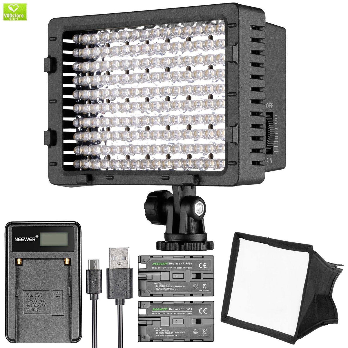 Neewer CN 160 LED Digital Camera Video Lighting Kit Dimmable LED Video Light Diffuser Rechargeable Battery with R907870