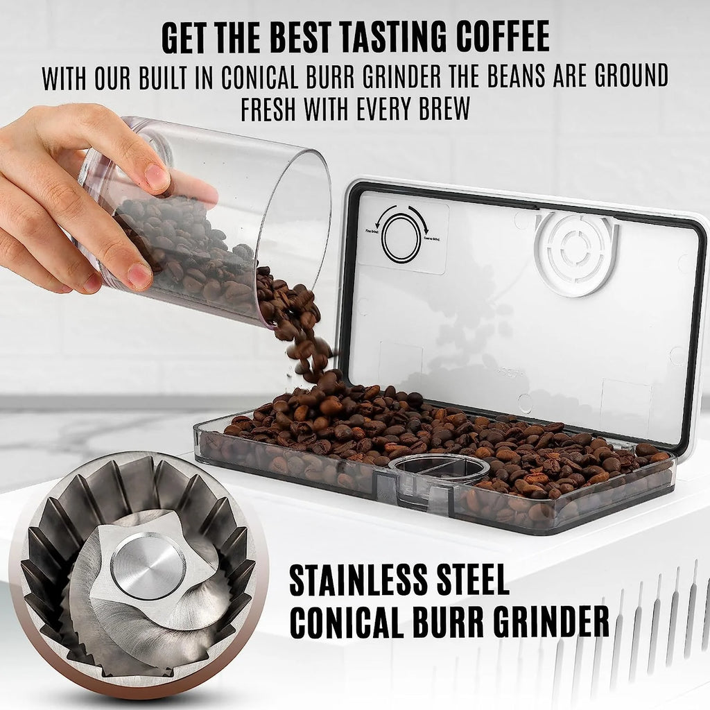 White Espresso Coffee Machine with Grinder and Milk Frother Y89840