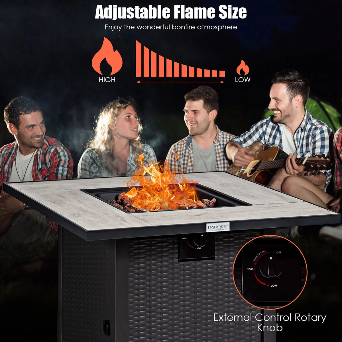 30'' Square Propane Gas Fire Pit Table 50,000 BTU with Cover Y70348