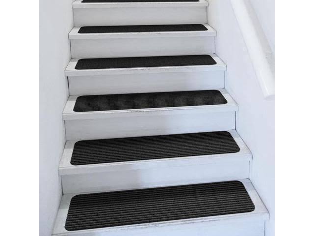 Set of 12 Skid-Resistant Carpet Stair Treads Smokey Black 8 in. x 30 in. N662