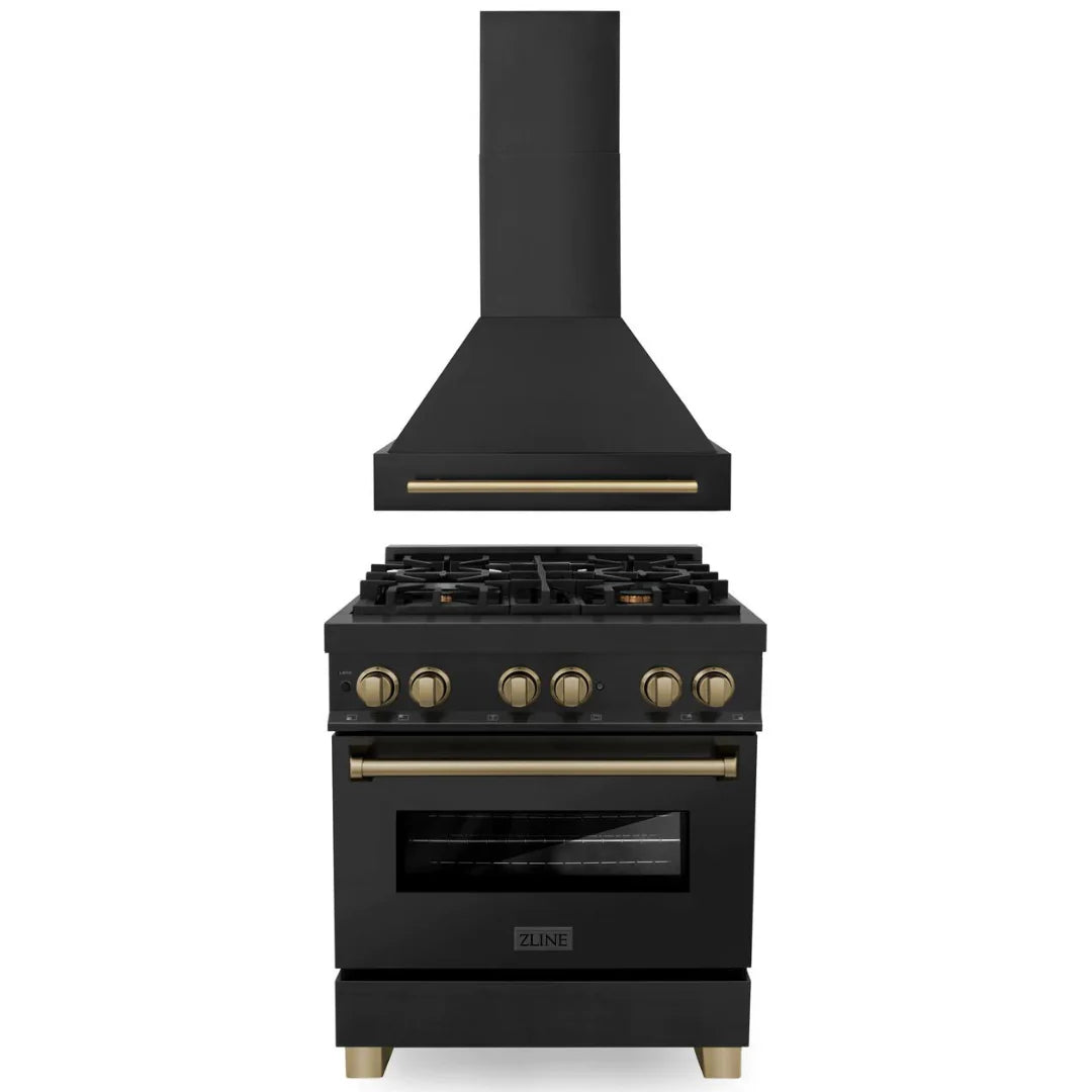 30 In. Dual Fuel Range and Range Hood in Black Stainless Steel M290841
