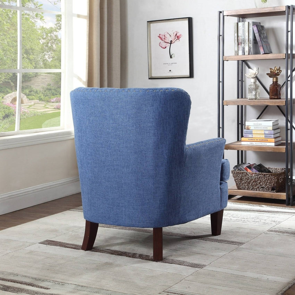 Blue Button Tufted Accent Chair with Nailhead Trim P235
