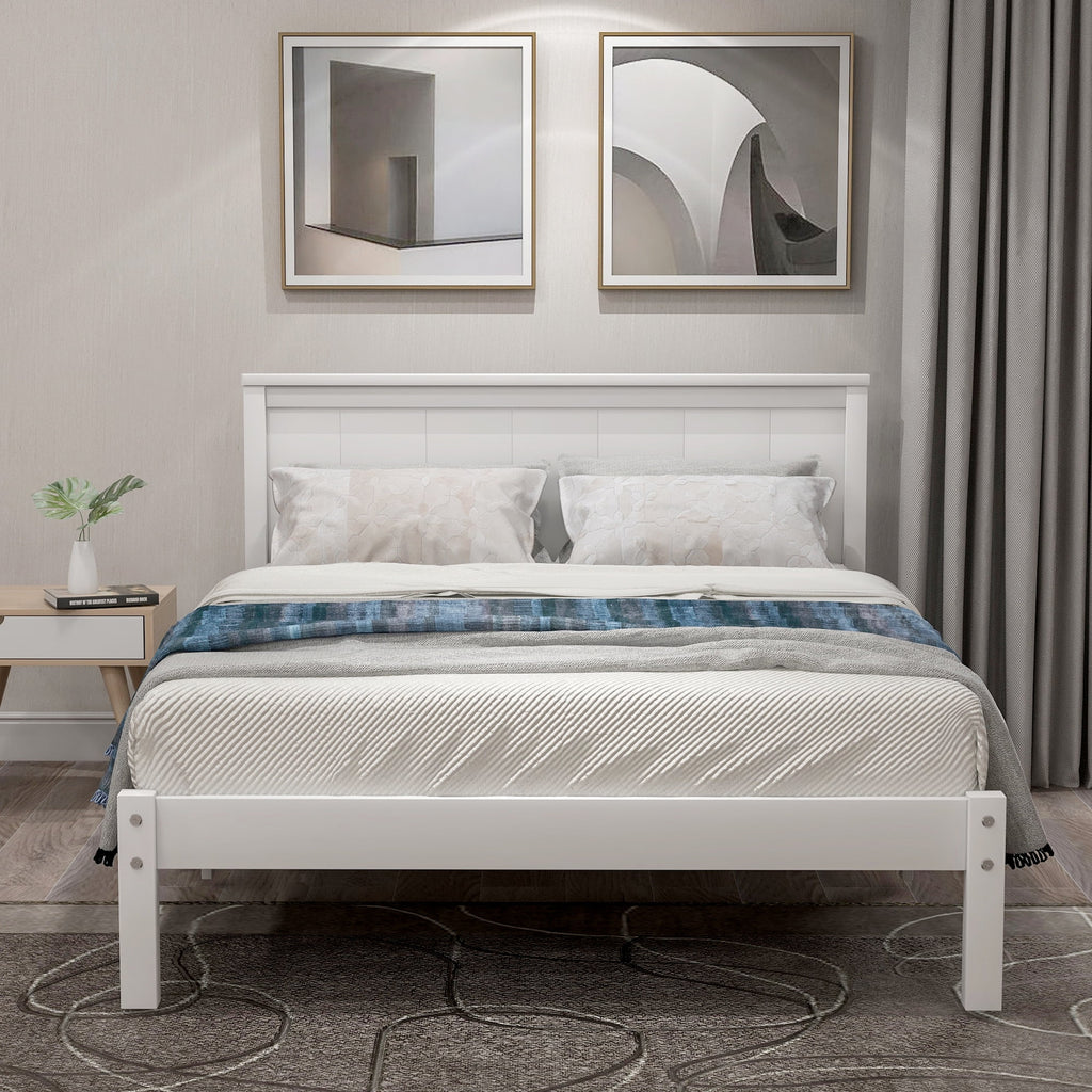 White Twin Wood Platform Bed Frame with Headboard E32229