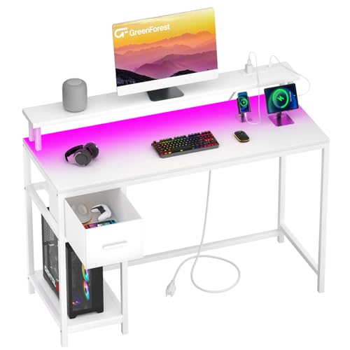 Black Gaming Desk with LED Lights and Drawer S390