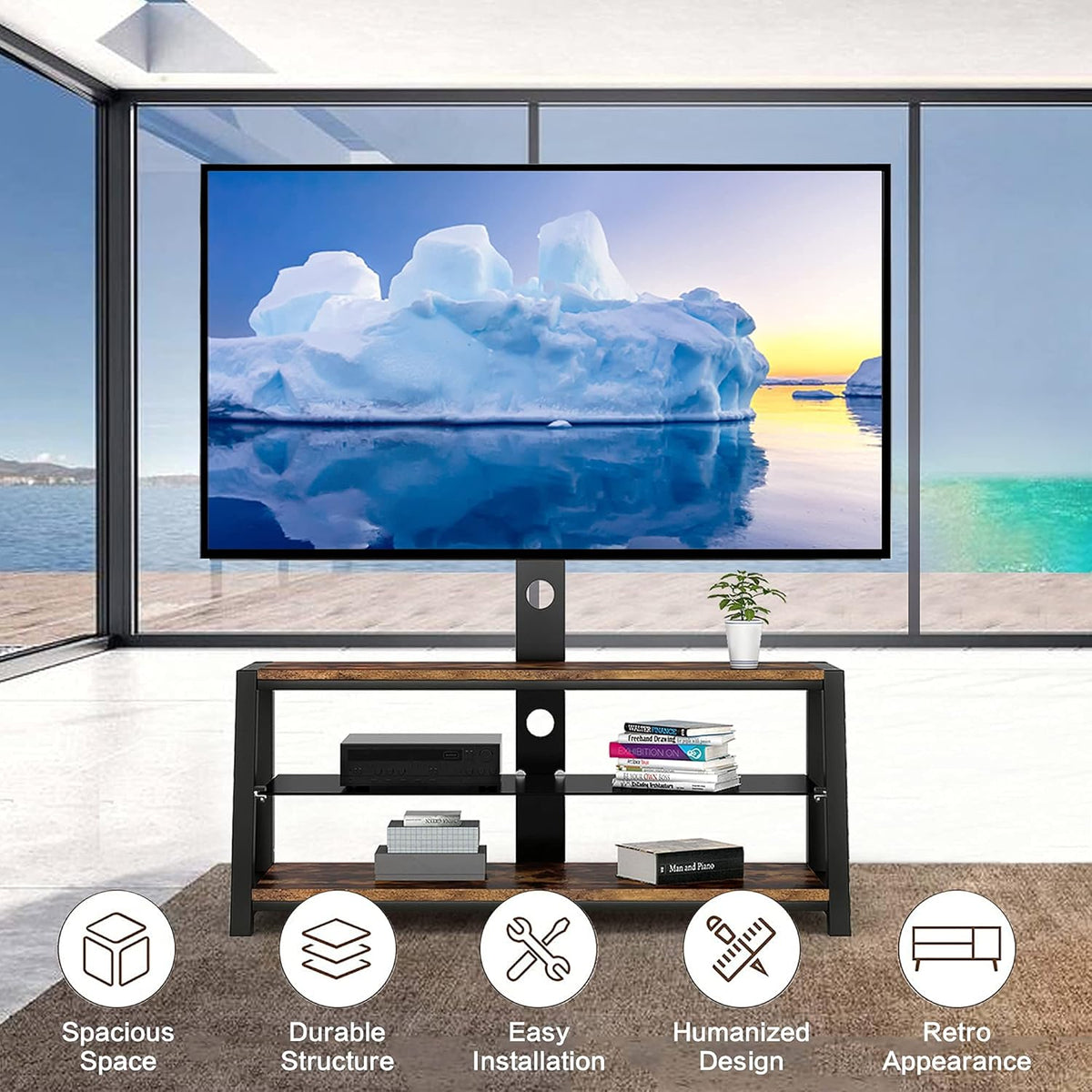 Wood Swivel TV Stand with Cable Management D49856