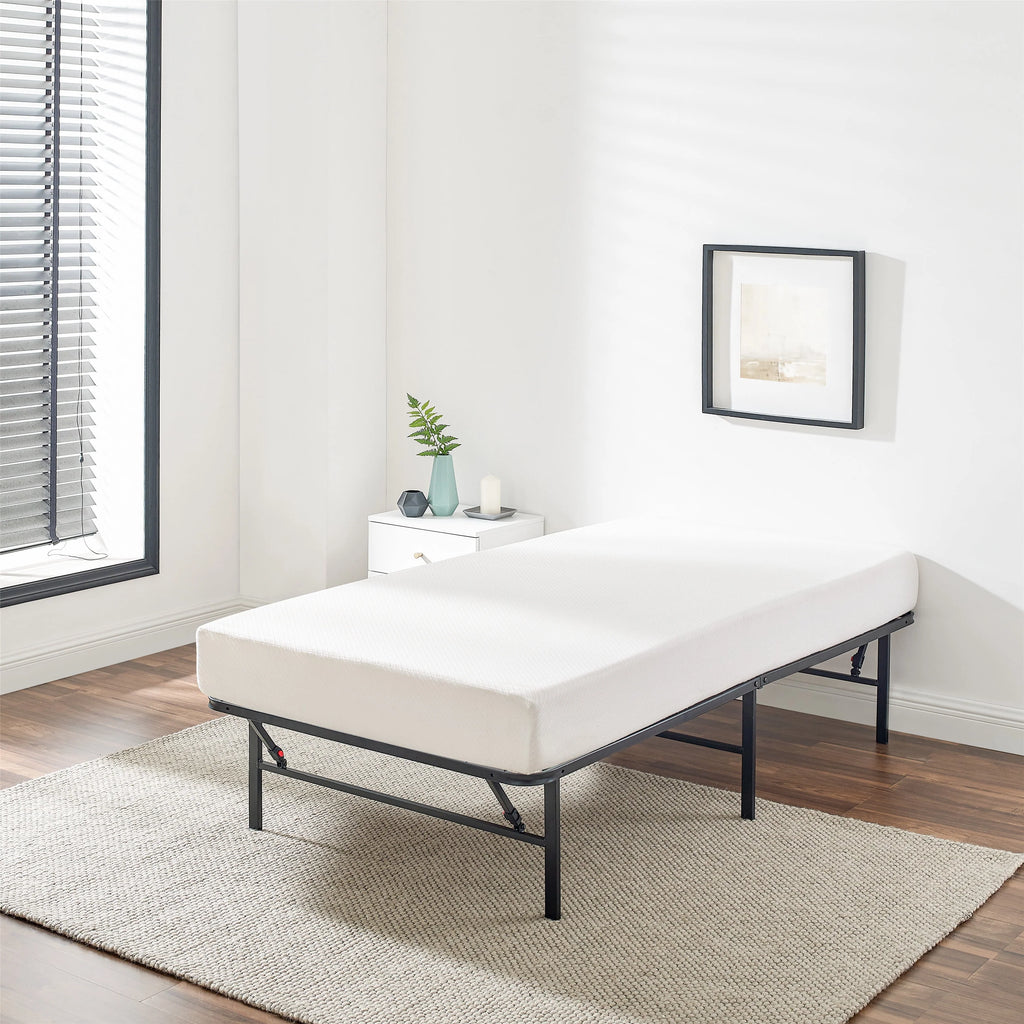 Foldable Steel Twin Platform Bed Frame, Black G982