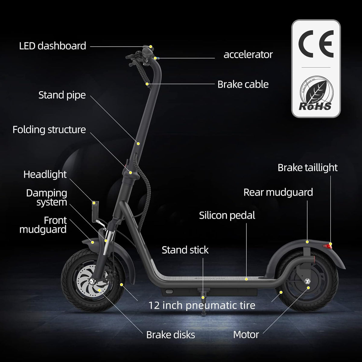 12-inch Pneumatic Tire Foldable All-Terrain Electric Scooter I4985