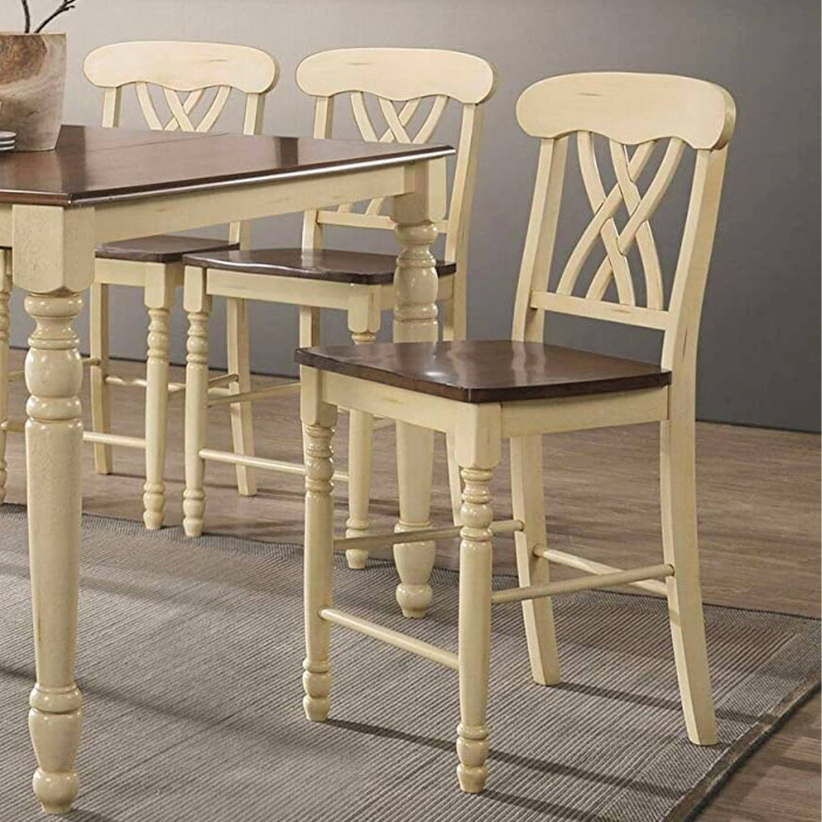 2pc Buttermilk and Oak Counter Height Chair F155