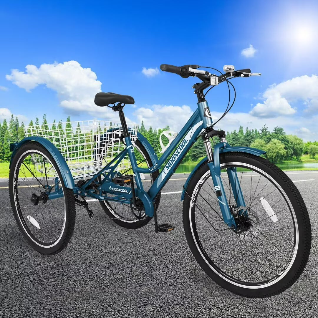 Adult Tricycle 7 Speed 26 Inch Three Wheel Bike with Shopping Basket R47168