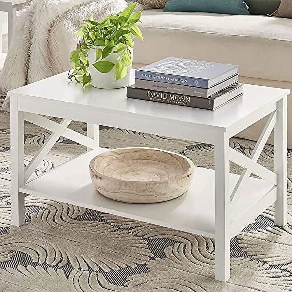 White Wood Coffee Table with Shelf D29506