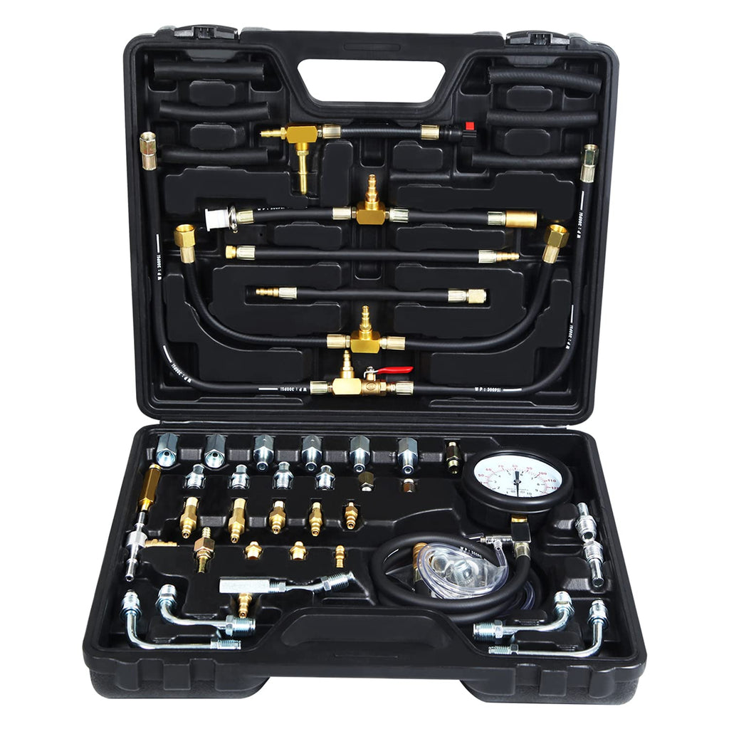 Fuel Pressure Test Kit, Fuel Injection Pressure Tester Kit Gauge 0-140 PSI/10 bar Scale, Dual Dial Y428569