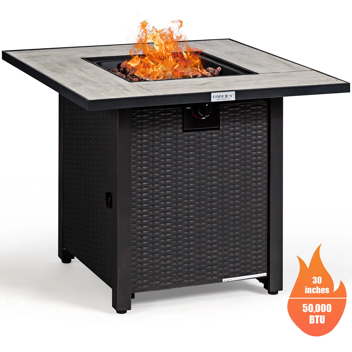 30'' Square Propane Gas Fire Pit Table 50,000 BTU with Cover Y70348