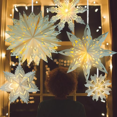 5 Pack Christmas Paper Snowflake Lanterns with LED Light D448369