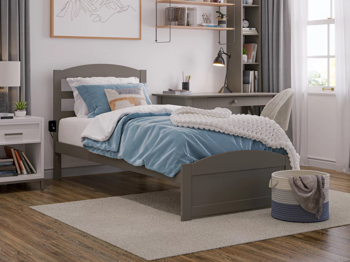 14" Twin XL Grey Wood Platform Bed Frame with Headboard and Footboard F69676