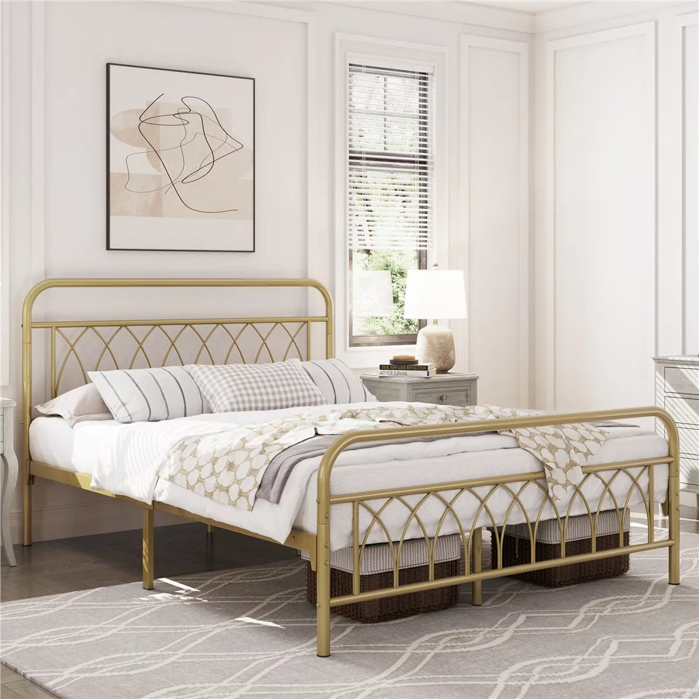 Queen Black Metal Platform Bed Frame with Headboard and Footboard K543588