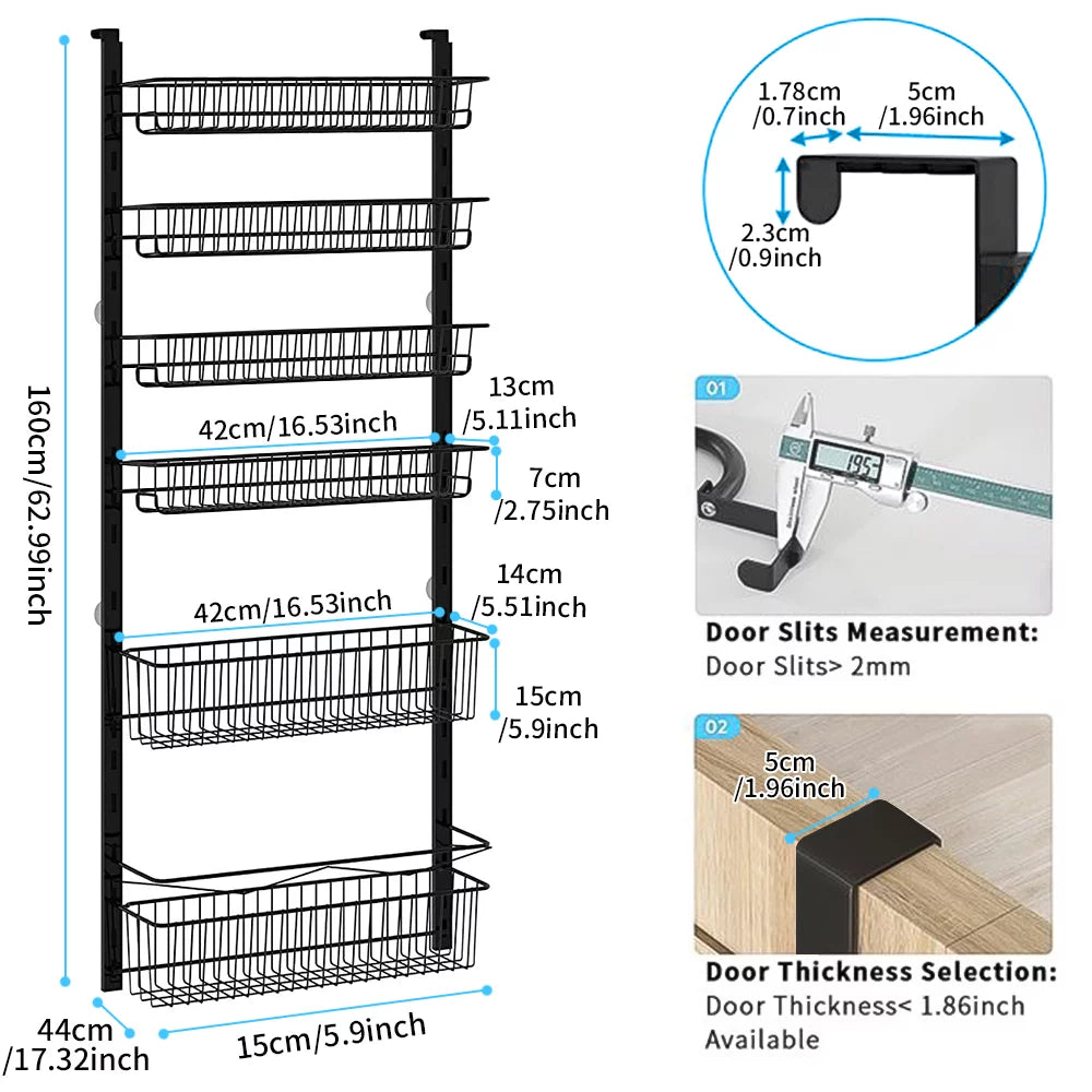 6-Tier Adjustable Metal Over The Door Pantry Organizer E961678
