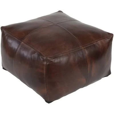 Leather Pouf J256178