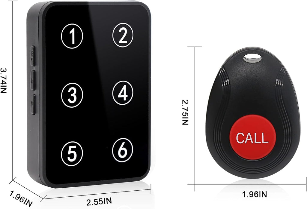Wireless Caregiver Pager System with 2 Number Display Plug-in Receiver 6 Waterproof Transmitters O2488