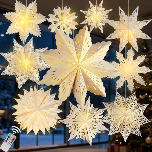 5 Pack Christmas Paper Snowflake Lanterns with LED Light D448369