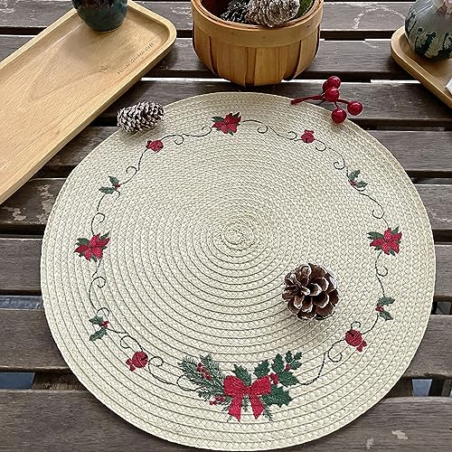 Christmas Placemats Set of 4 Round Embroidered Table Mats C320