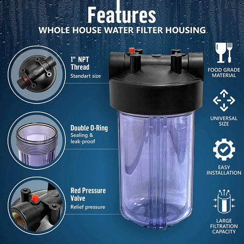 10 x 4.5” Whole House Filter Purifier System, Transparent, 3 Sets J927