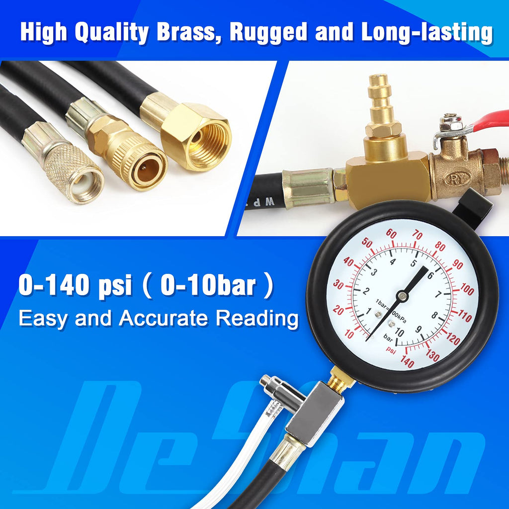 Fuel Pressure Test Kit, Fuel Injection Pressure Tester Kit Gauge 0-140 PSI/10 bar Scale, Dual Dial Y428569
