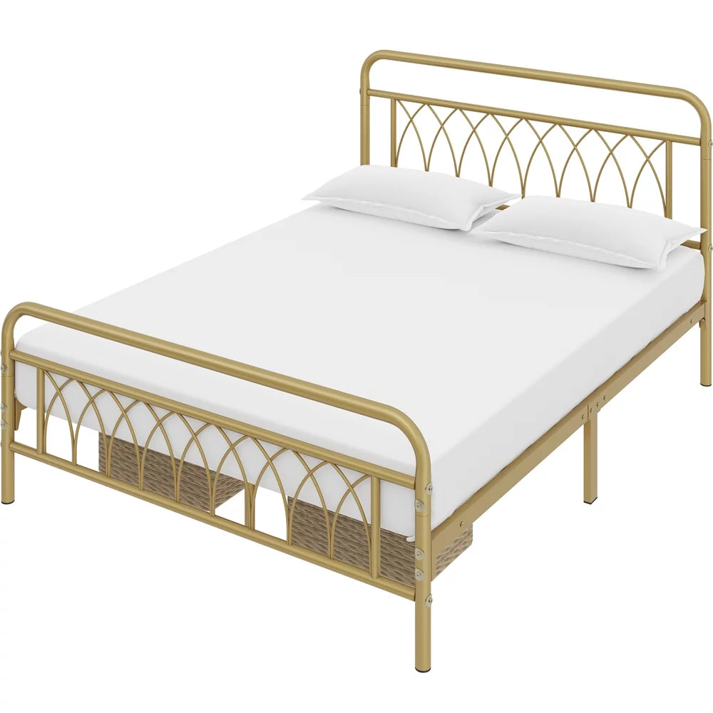 Queen Black Metal Platform Bed Frame with Headboard and Footboard K543588