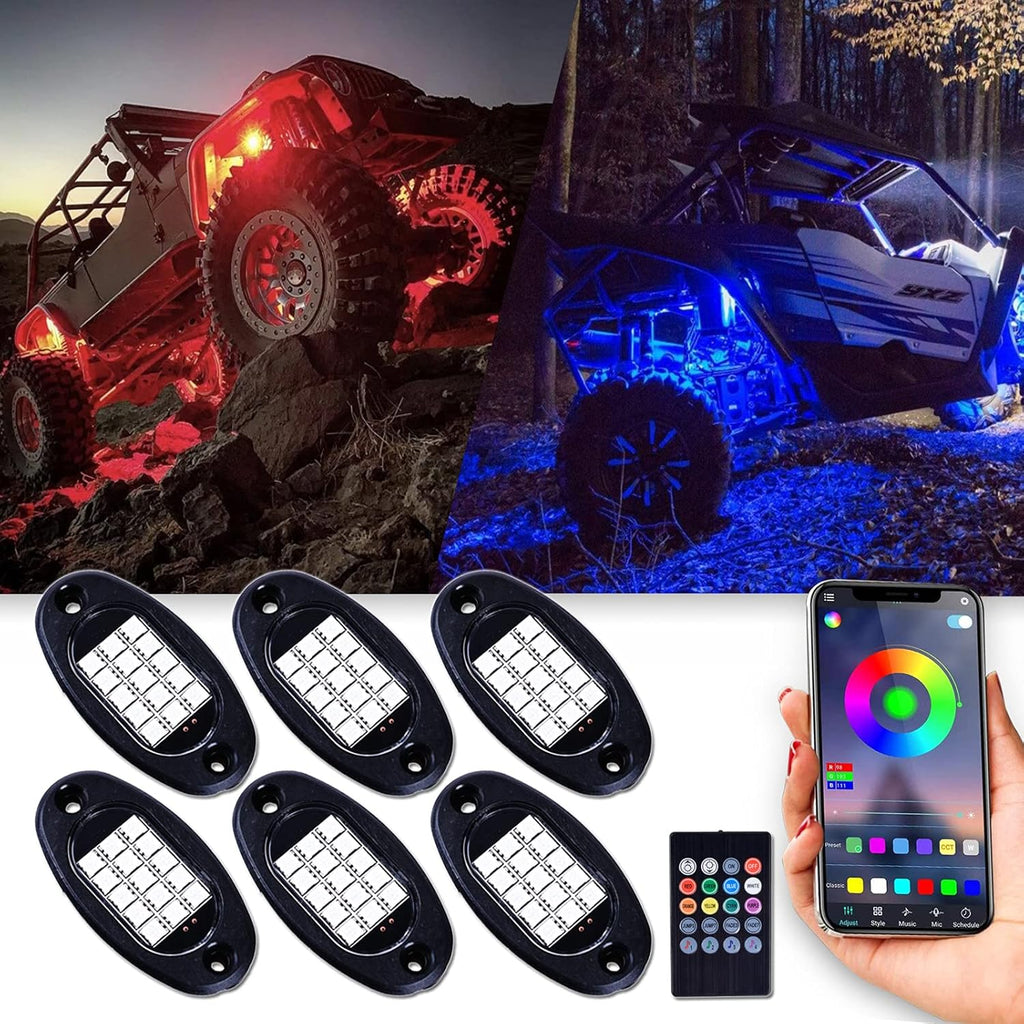 RGB LED Rock Lights 90 LEDs Multicolor Waterproof 6Pods Q50628