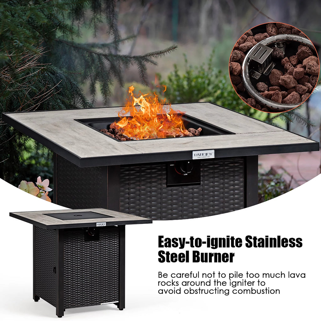 30'' Square Propane Gas Fire Pit Table 50,000 BTU with Cover Y70348