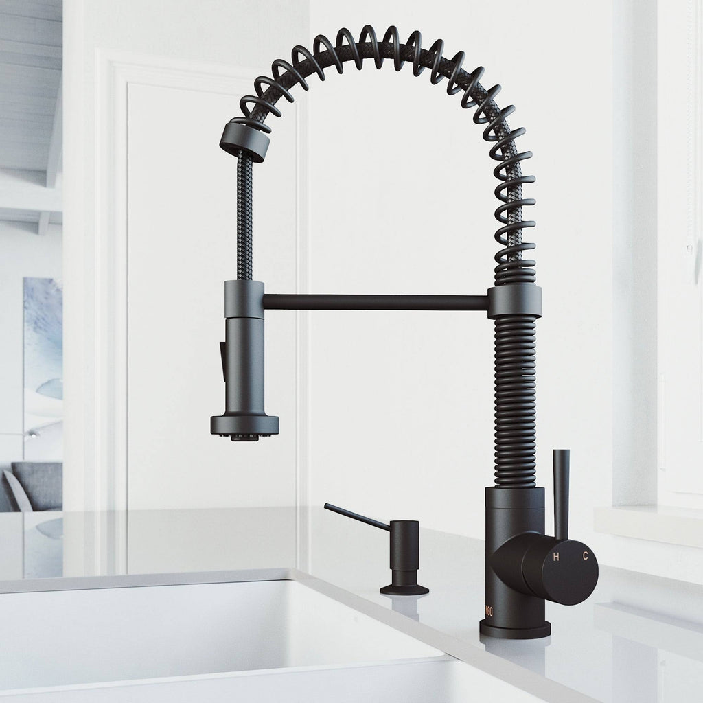Matte Black Pull-Down Kitchen Faucet with Soap Dispenser N69549