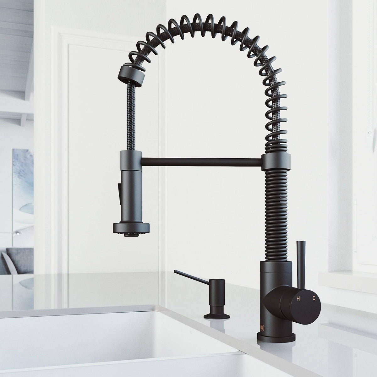 Matte Black Pull-Down Kitchen Faucet with Soap Dispenser N69549