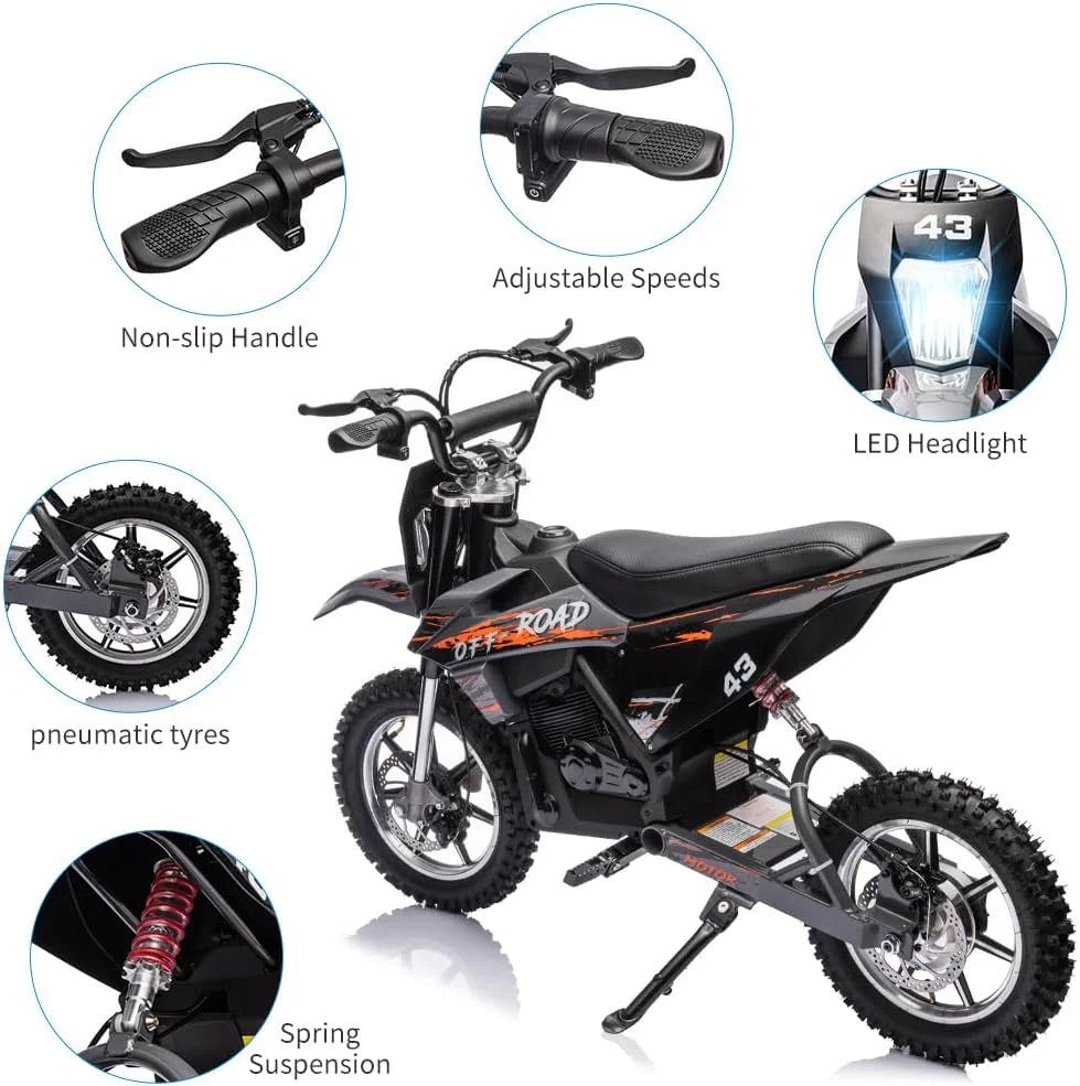 36V Electric Dirt Bike 350W Brushless Motor 15.5MPH Black H59085