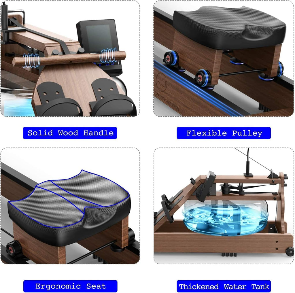 ASH Wood Water Resistance Rowing Machine with Bluetooth Monitor A1800