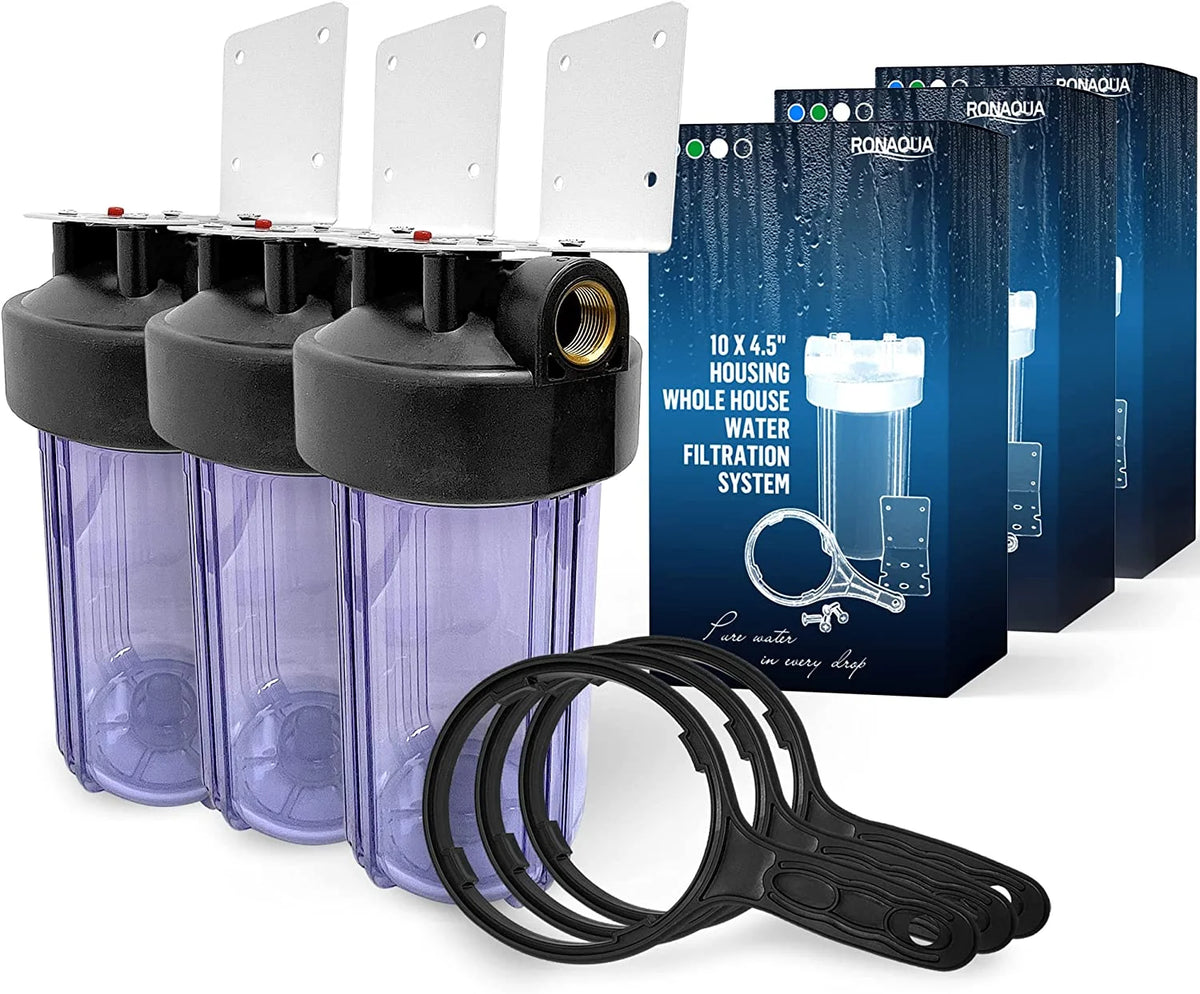 10 x 4.5” Whole House Filter Purifier System, Transparent, 3 Sets J927