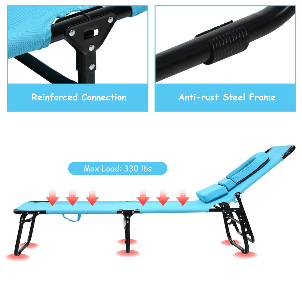 Turquoise Folding Chaise Lounge Chair Bed O959